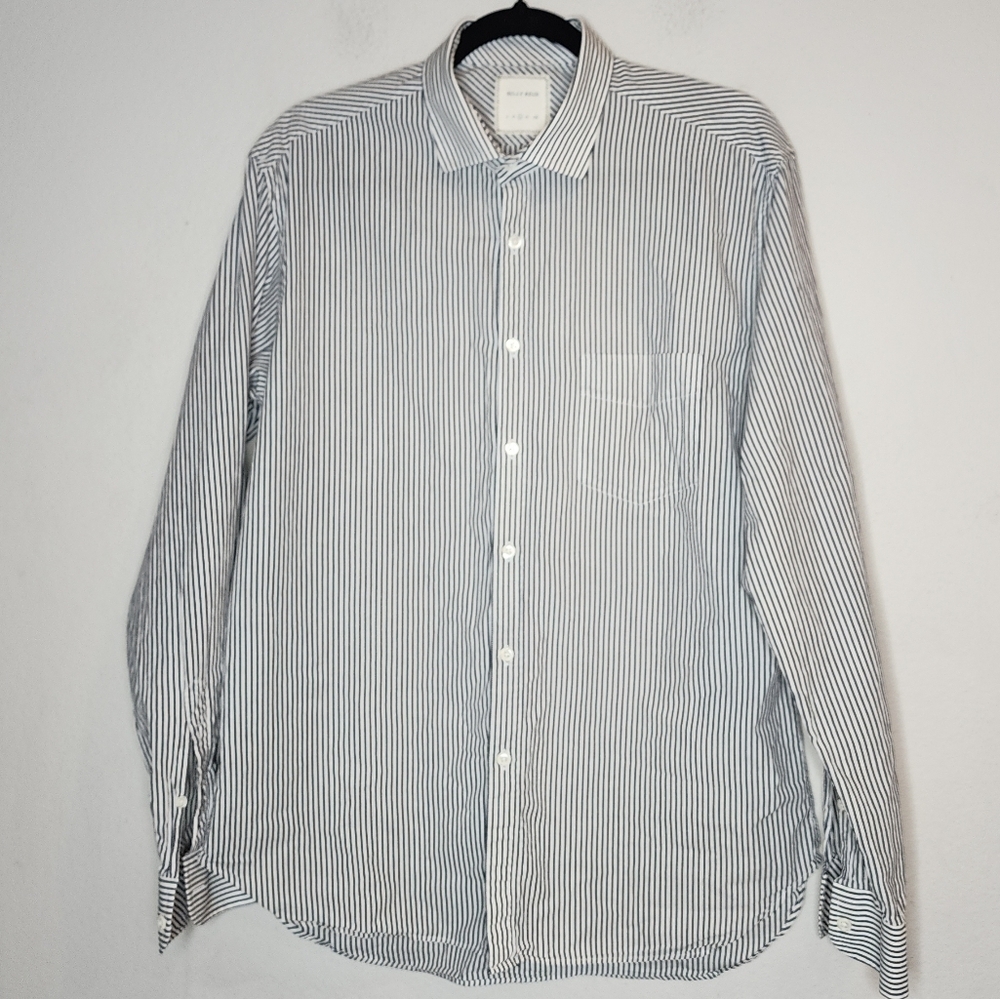 Billy Reid Grey White Striped Men's Long Sleeve Button Shirt Size Large